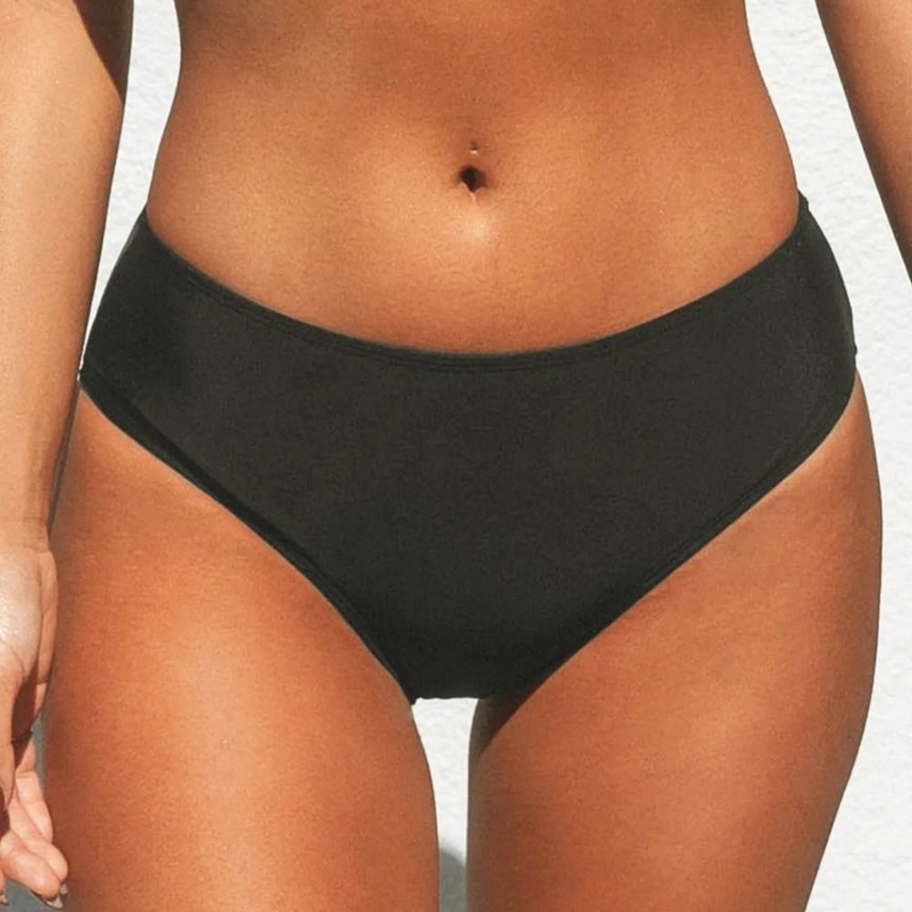 Keep It Cool Black Mid Rise Classic Hipster Bikini Bottom - MEDIUM
